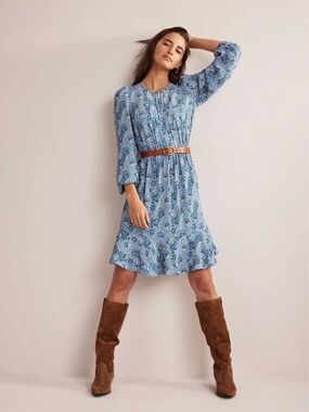 Boden Pleated Peplum Mini Dress - Blue